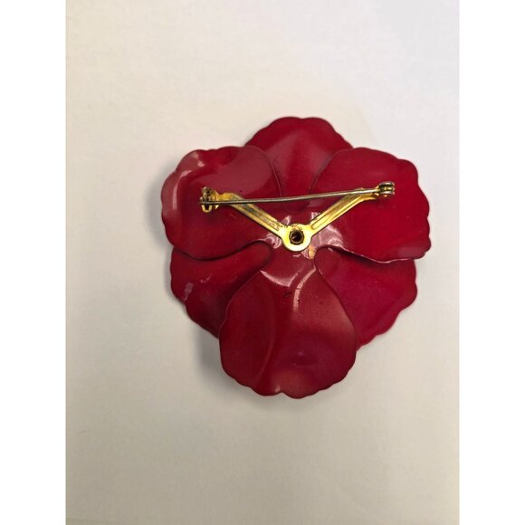 Vintage Red Enamel Rose Flower Brooch  With Pink Edges & Gold-Toned Backing RARE - Picture 3 of 5